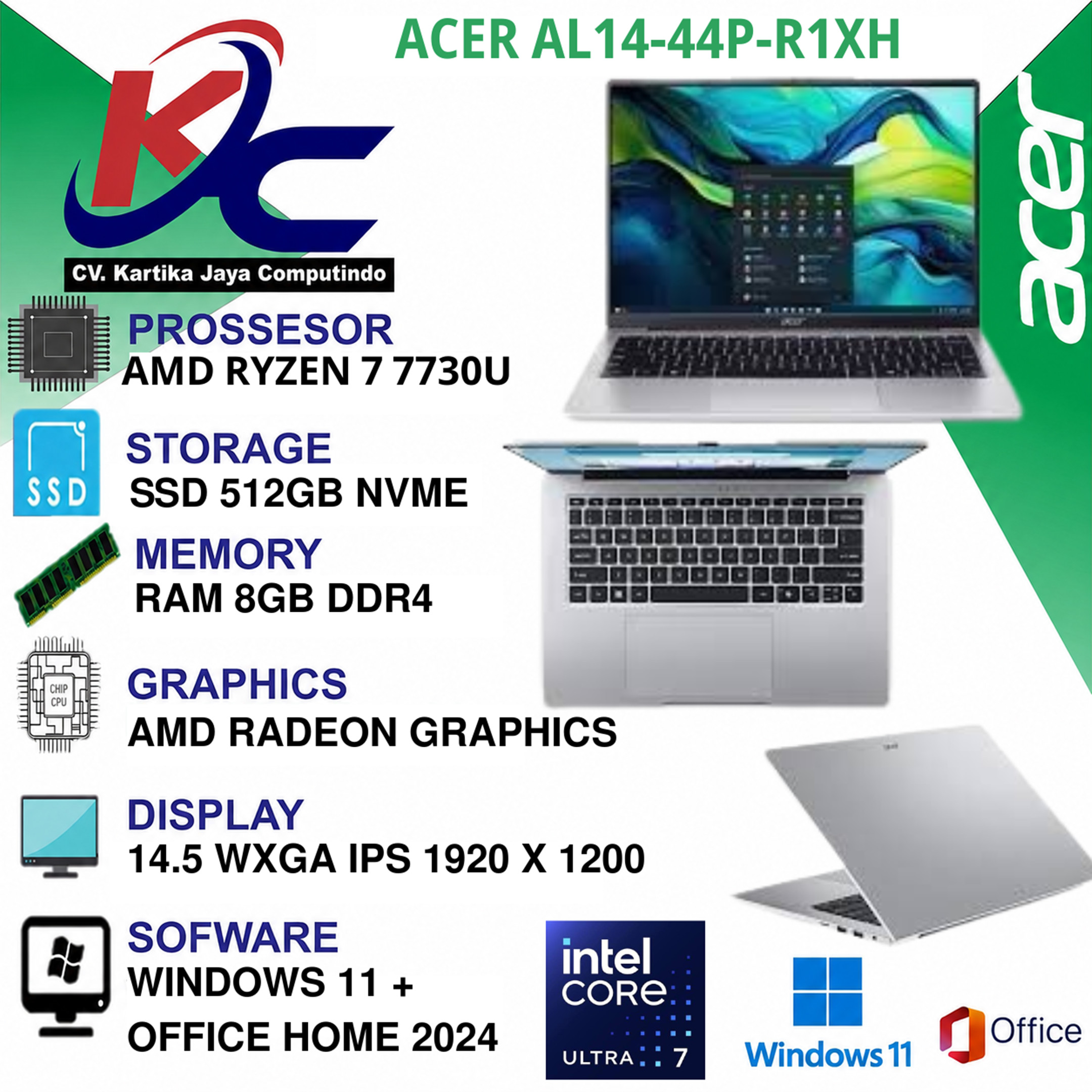 ACER AL14-44P-R1XH R7-7730H 8GB 512GB IPS